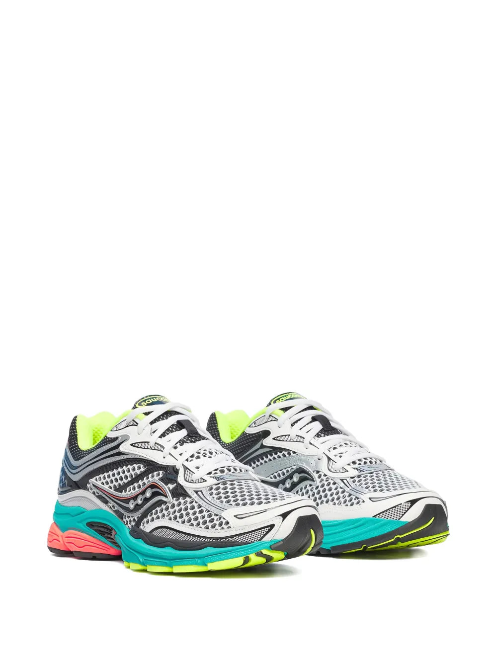 Saucony Omni 9 Silver Mutant enfant - basket argent turquoise corail vue trois-quarts